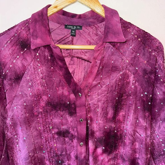 Sami &‎ Jo Burgundy Sequin 3/4 Sleeve Bohemian Button Down Size PM - Picture 3 of 7